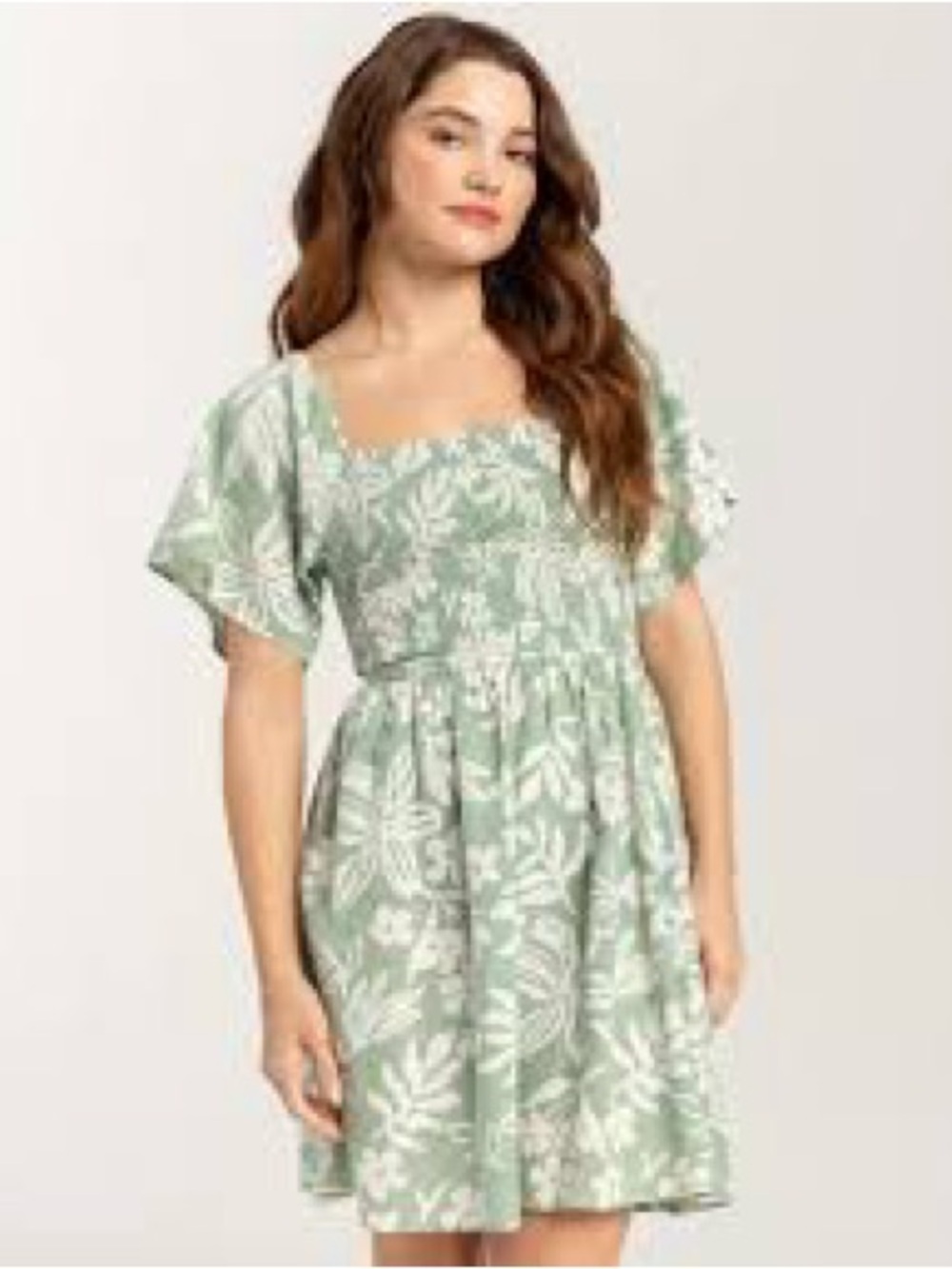 Rip curl Salty Summer Smocked - Floral Print Sage Green Square-Neck Sundress
